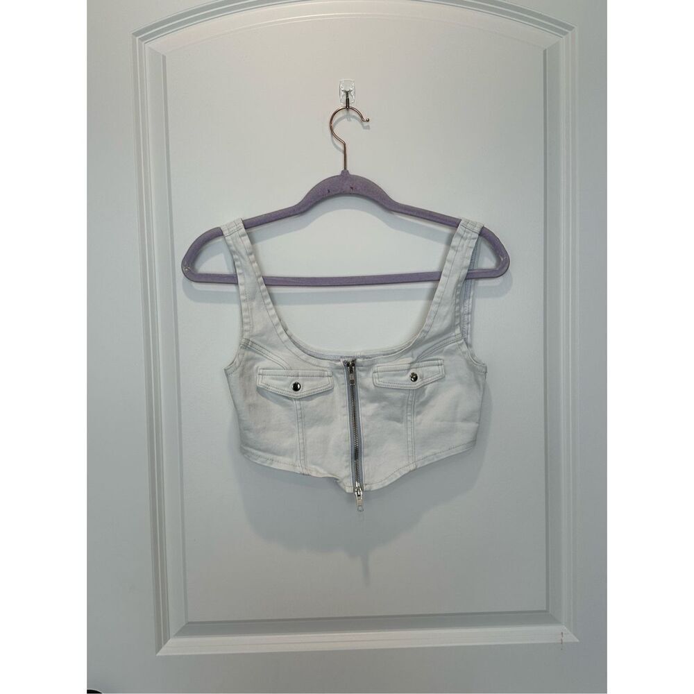 WeWoreWhat Denim Zipper Front Bra Top Size Small